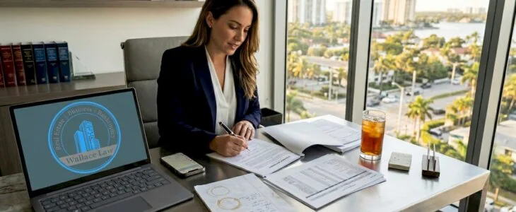 Agent reviewing closing costs at condo table