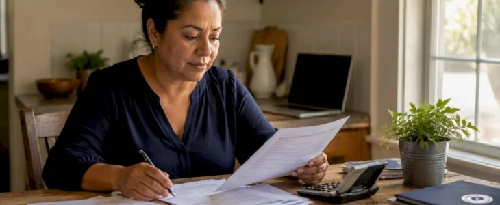 Small business owner reviewing bankruptcy paperwork