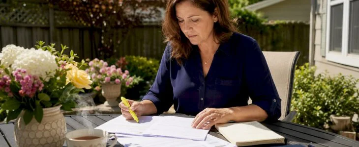 Woman reviewing bankruptcy asset documents