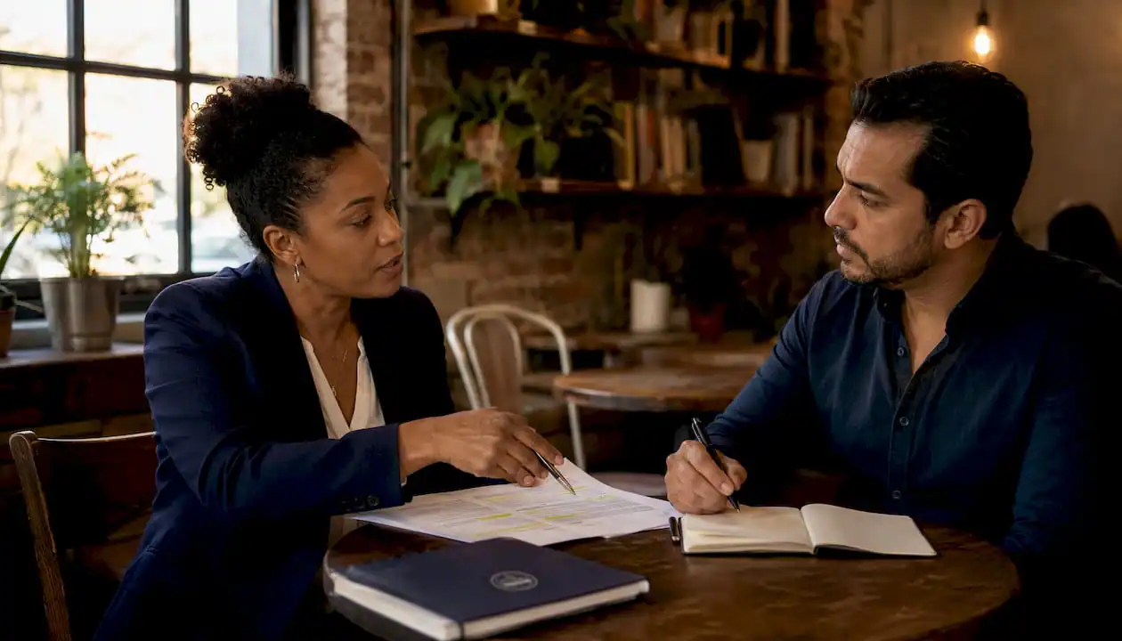Client and lawyer negotiating real estate contract