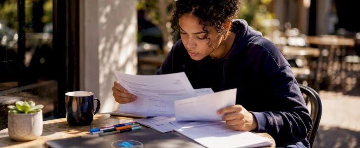 Person reviewing student loan bankruptcy documents